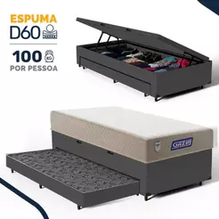 Cama Box Baú com Colchão Gazin de Espuma D60 Double Face Force PLUS + Auxiliar Espuma Solteiro 88cm