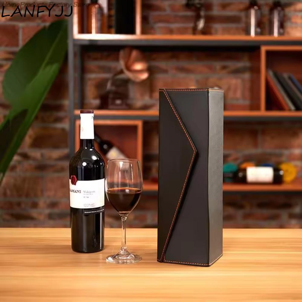 Estojo Para Garrafa De Vinho LANFYJJ , Caixa Tinto Dobrável De Couro PU , Retangular