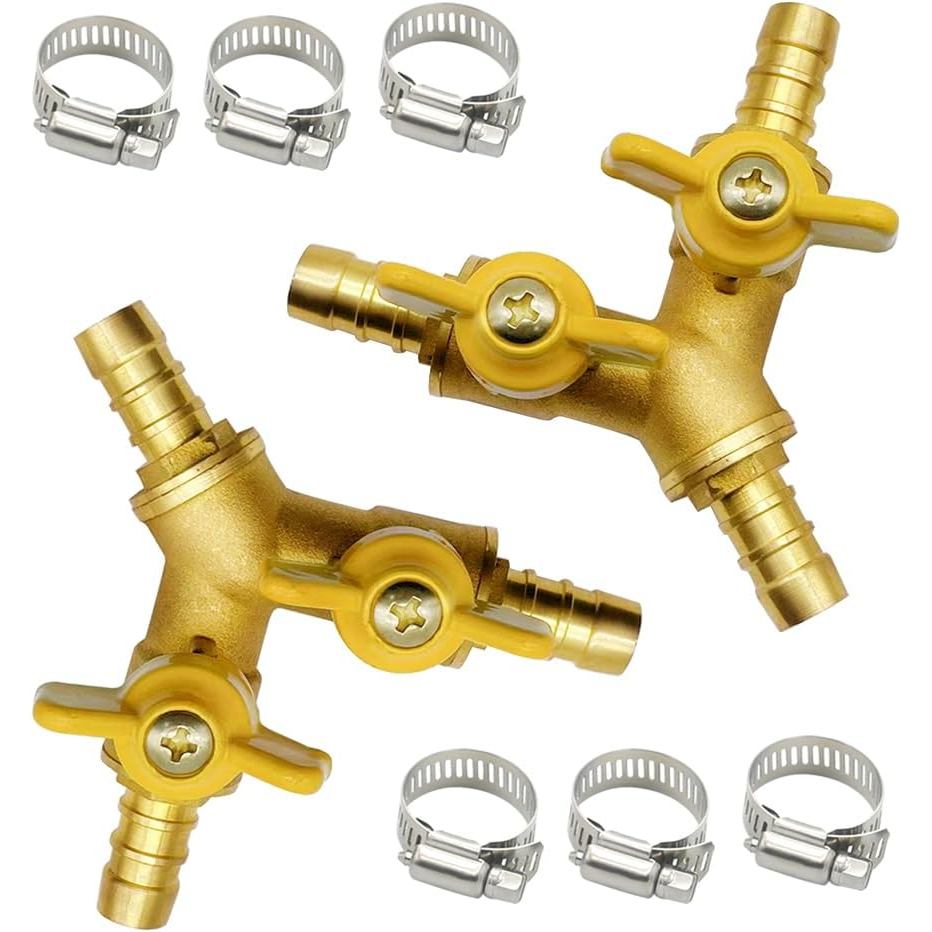 Válvula de mangueira de 3/8", Válvula de corte de 3 vias em latão, Válvula de esfera com 2 interruptores em formato Y (P