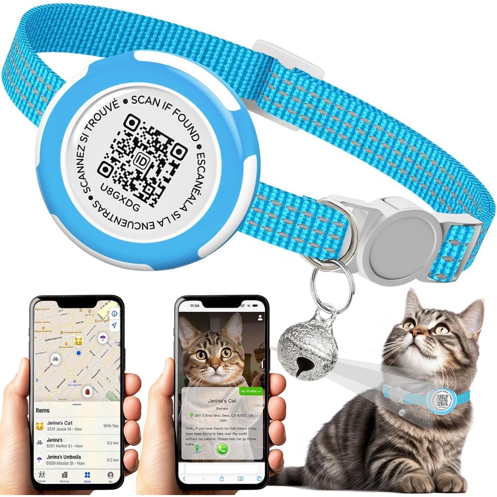 Coleira Impermeável para Gato com Airtag, Coleira Leve e Removível com Etiqueta 