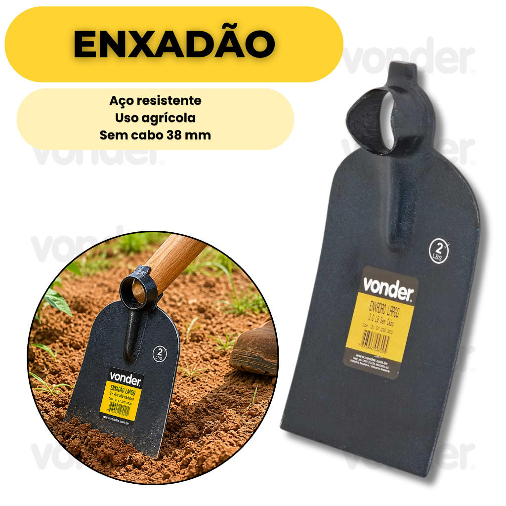Imagem Enxadão Largo Para Agricultura Jardinagem Aço Carbono Olho Redondo Sem Cabo Vonder Resistente