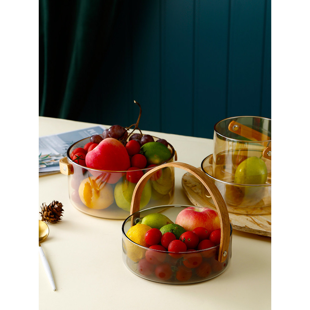 Cesta de frutas portátil cesta de vidro resistente ao calor estilo japonês saladeira lanches influenciador barril de vin