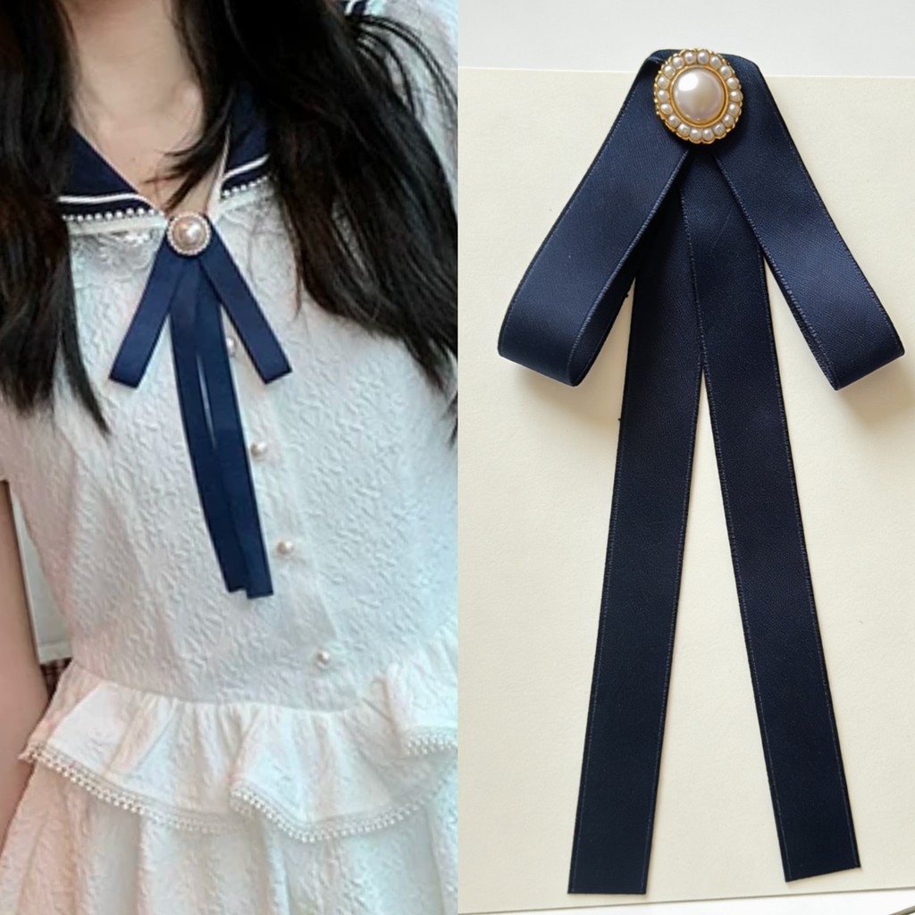 Azul marinho azul escuro estilo marinho JK laço fita temperamento camisa decote decoração gravata borboleta colar flor p