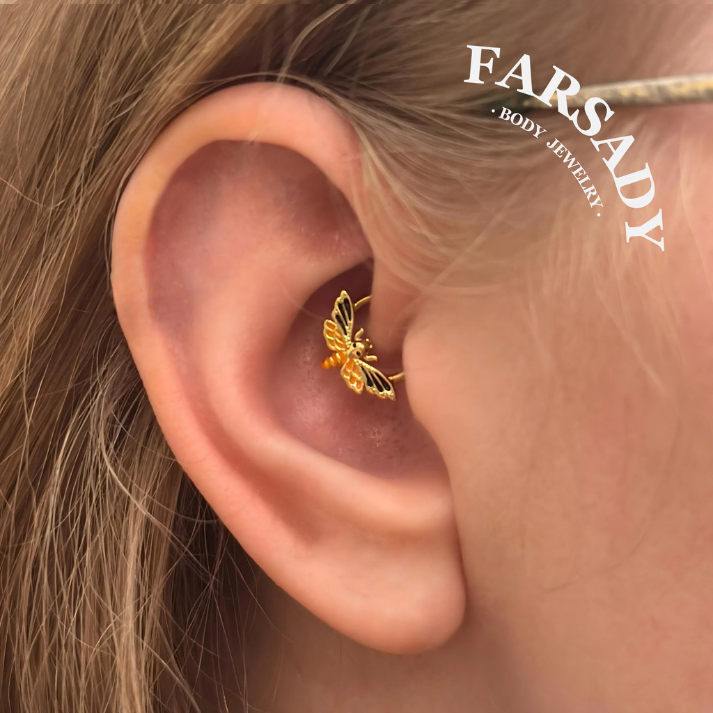 Brinco Daith Moth Da Morte 16G | Anel De Septo Em Aço 316L Clicker Dourado Joias Piercing De Hélice Argola Tragus Gótica