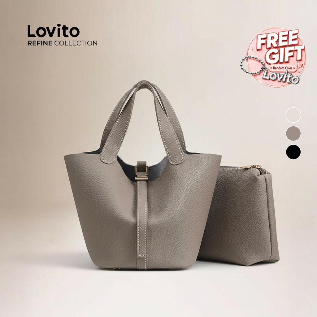 (Elegante) (Refine by Lovito) grande capacidade pequena bolsa de ombro para mulher LFAR11012