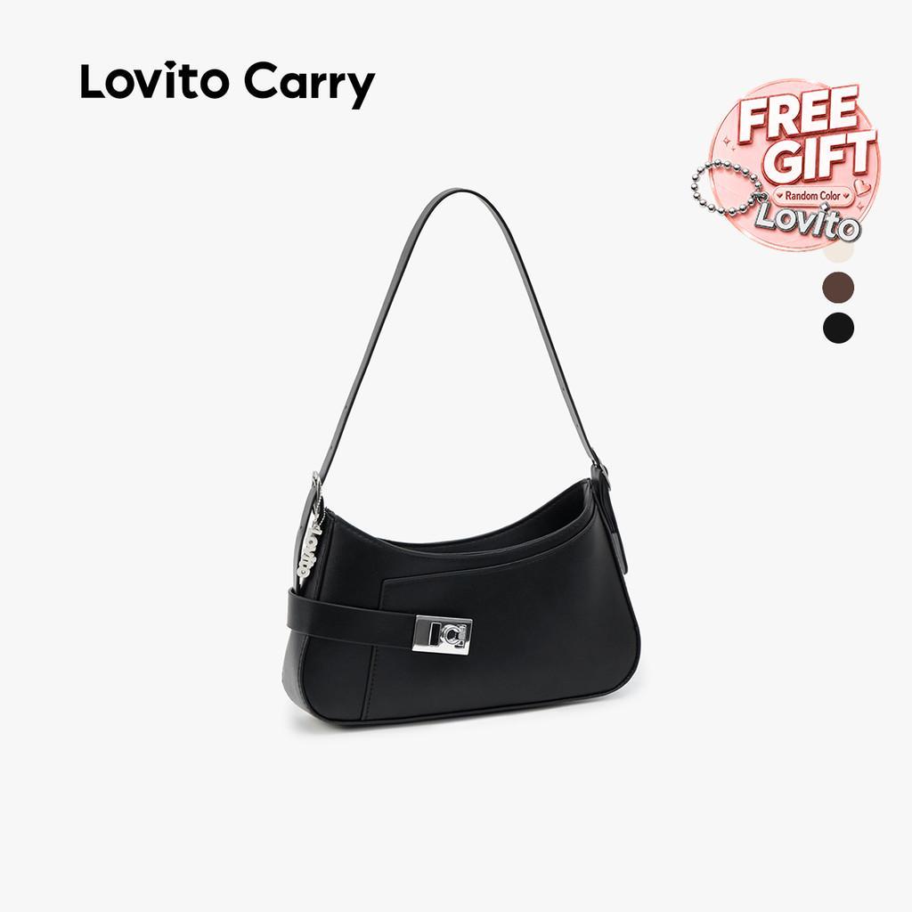 (Lovito Carry) Elegante Bolsa de Ombro Pequena Preta com Fecho de fivela LR33E03