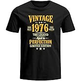 Camiseta Preta Unisex Design Vintage 1976 Textos "VINTAGE 1976" "THE LEGEND OF PERFECTION" Alta Qualidade