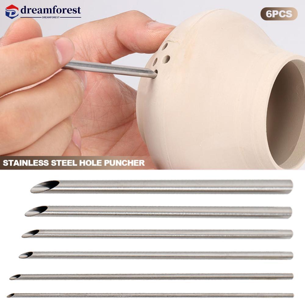 DREAMFOREST 6 Pçs/set Furador De Aço Inoxidável Para Cerâmica Argila Holing Escultura Corte Puching Ferramentas Pote Vas