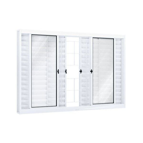 Janela de Aço Veneziana 120x150cm 6 Folhas com Grade Quadrada e Vidro Riobras 120cm x 150cm