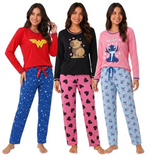 Pijama Feminino Personagem Adulto / Pijama de Inverno / Pijama Longo