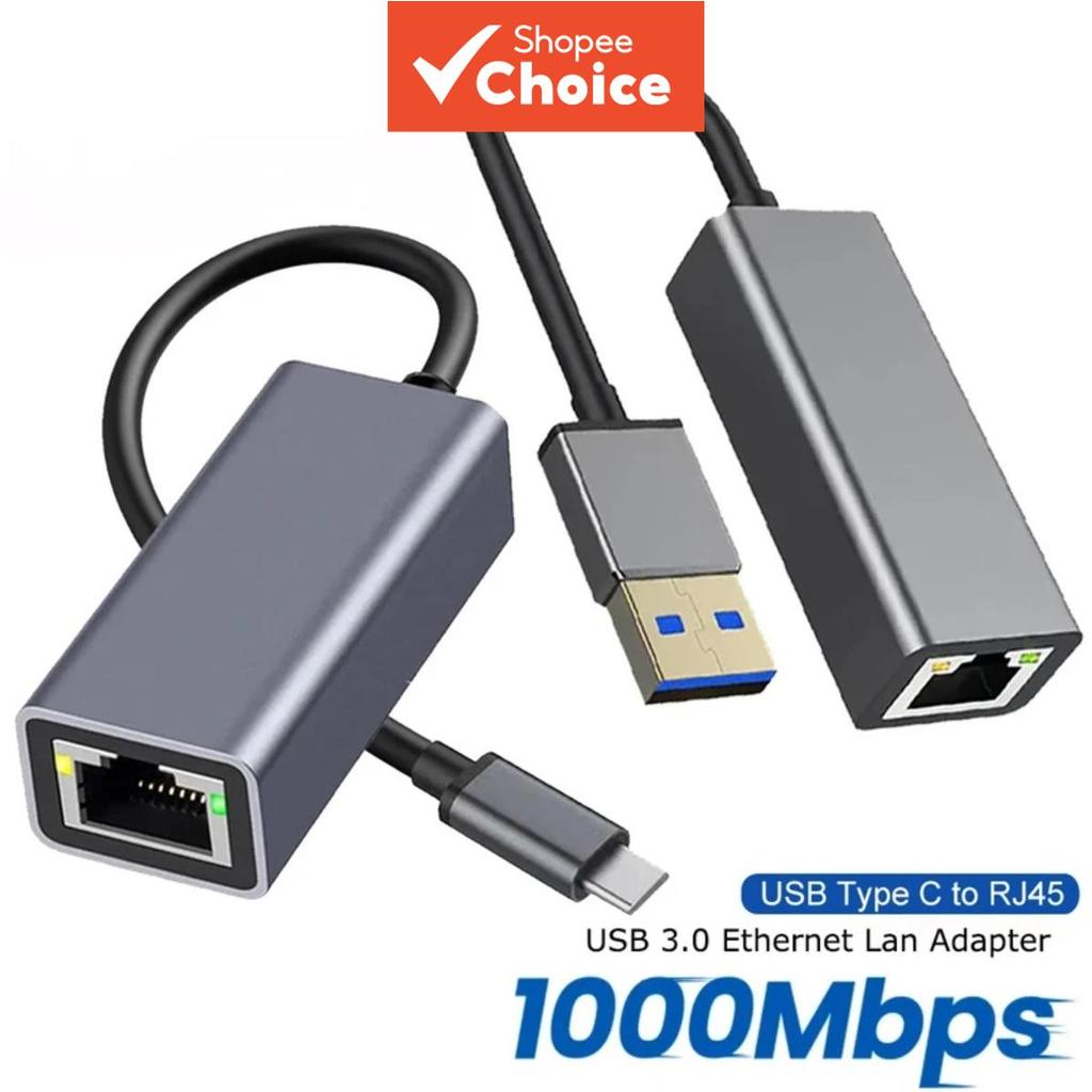 Adaptador USB Tipo C Ethernet, Placa de Rede USB Tipo-C para RJ45 100/1000 Mbps USB 3.0 Cabo de Rede para MacBook, PC