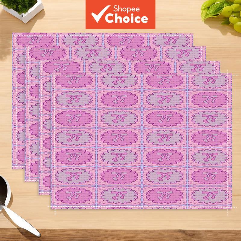 Conjunto de 4 jogos americanos de renda com laço rosa, estilo romântico e rústico, para mesa de cozinha, jantar,