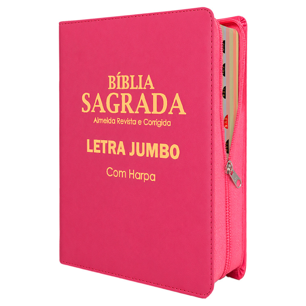 Bíblia Sagrada Letra Jumbo - Ziper Agenda - Pink - C/ Harpa - Revista e Corrigida