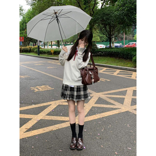 Doce batata Meow Blackboard jornal jk uniforme saia estilo Preppy saia de cintura alta terno branco pulôver camisola man