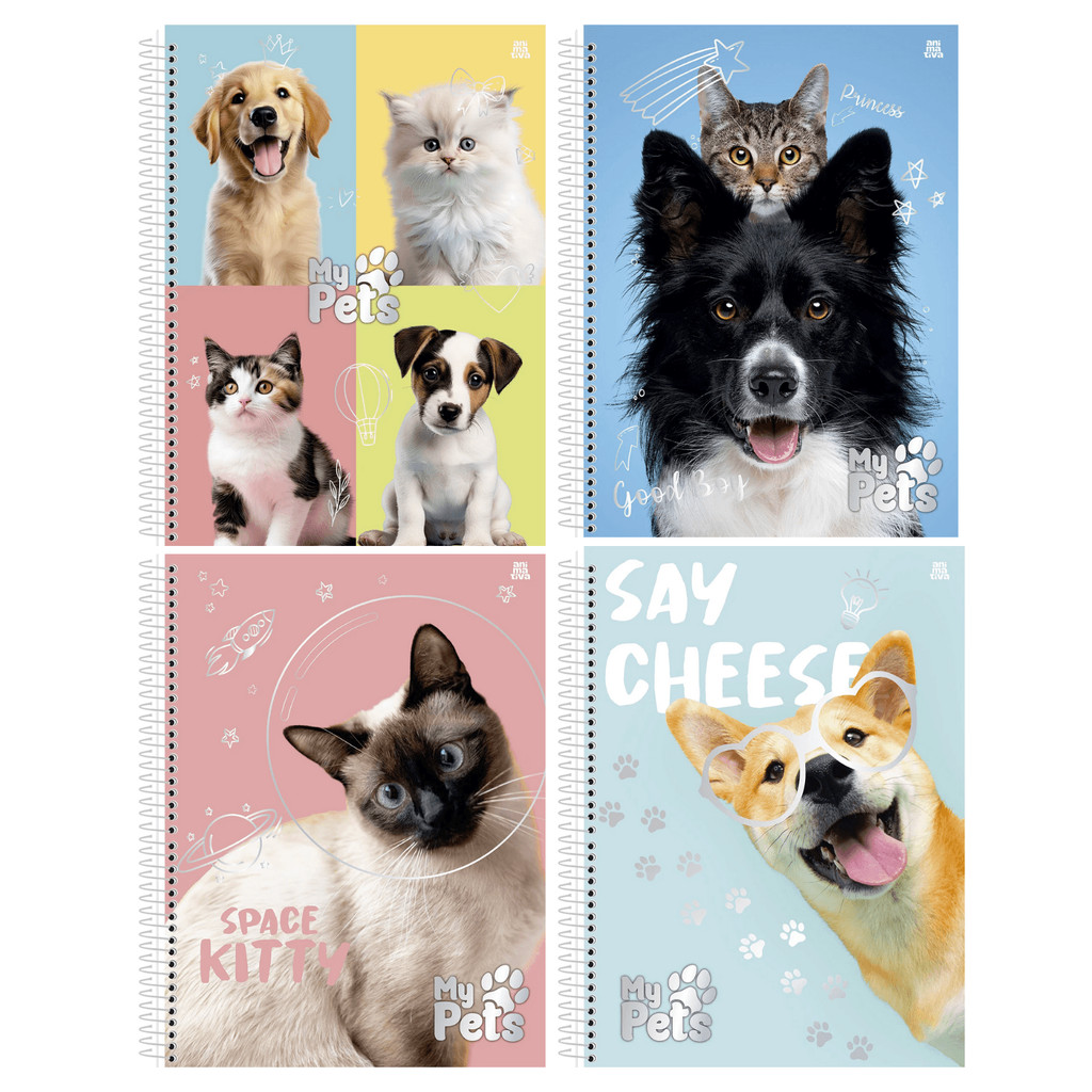 Caderno Espiral Capa Dura 10x1 - 160 Folhas - My Pets - Animativa
