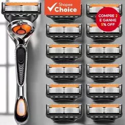 Barbeador Manual de Aço Inoxidável de 5 Camadas de Alta Qualidade com 4 Cabeças de Lâmina Substituíveis, Cabo Universal