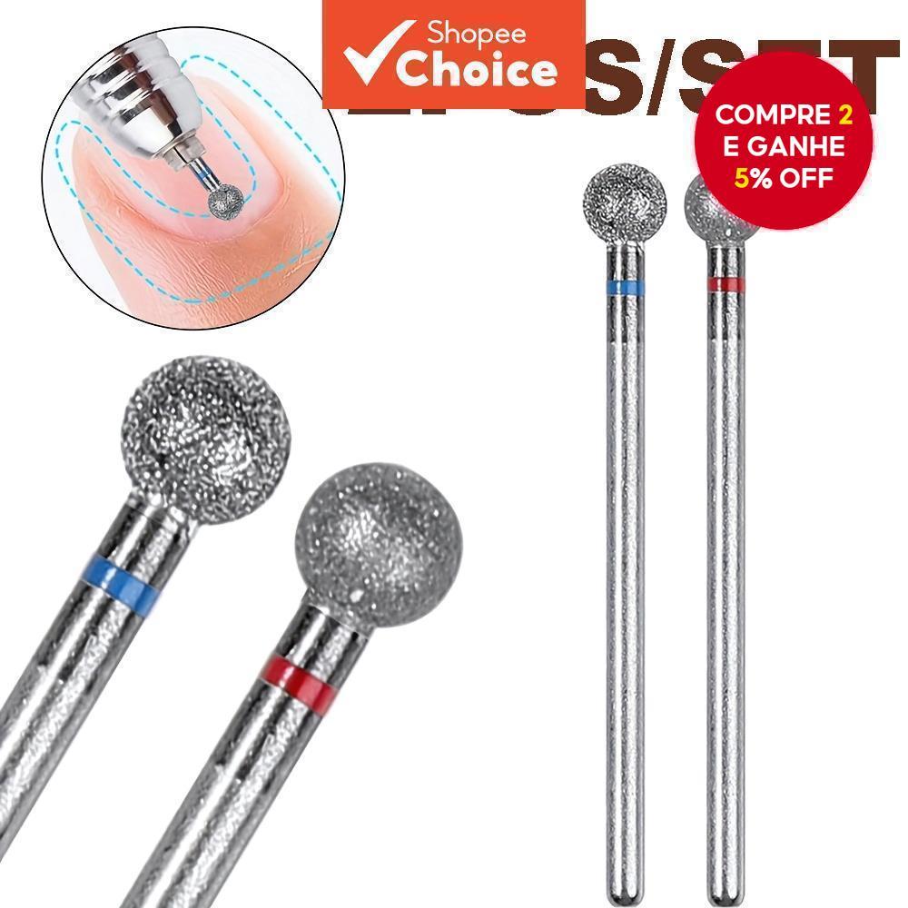 Kit de 2 peças - Brocas de Unhas com Cabeça Redonda Pequena, Exfoliador Elétrico para Cutículas, Detalhamento Rotativo