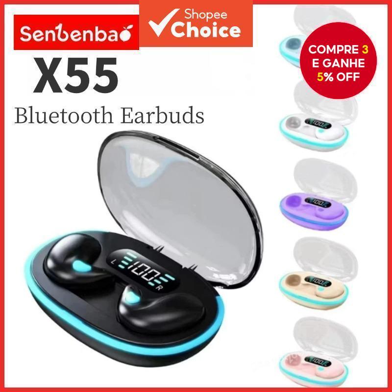 Fones De Ouvido TWS X55 Sleep , Bluetooth Sem Fio , Som Estéreo Hi-Fi , Com Redução De Ruído De Microfone À Prova D'água
