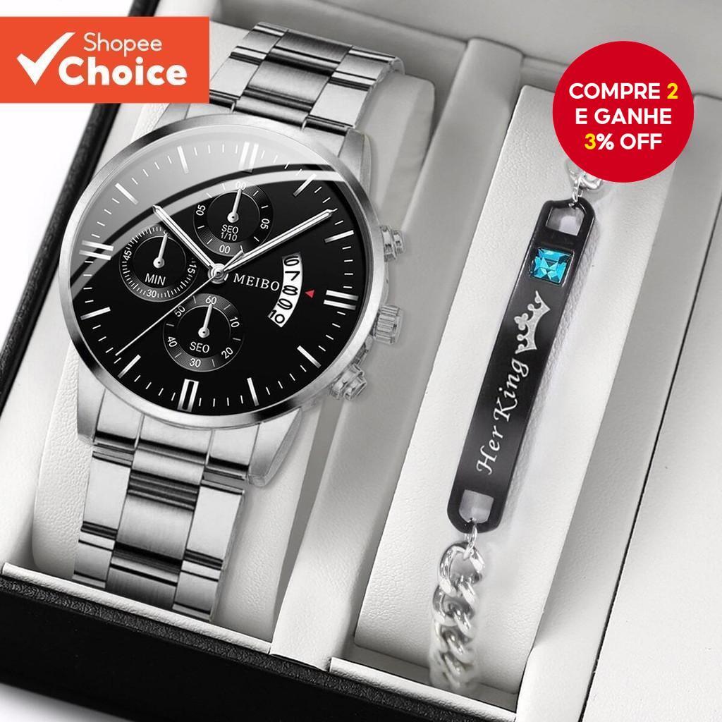 Relógio Masculino De Quartzo De Aço Inoxidável , De Calendário Comercial Com Pulseira De Charme De Coroa