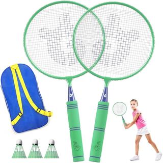 PONTO DE FELICIDADE! Conjunto de Raquetes de Badminton para Crianças com Empunhadura Macia, Raquete com Petecas Grandes 