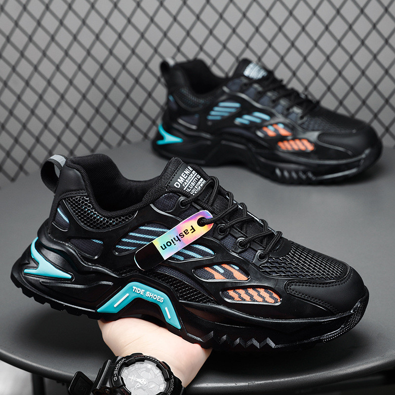 Sapatos masculinos inverno malha respirável esportes lazer correndo aumentado preto papai na moda sapatos de venda quent