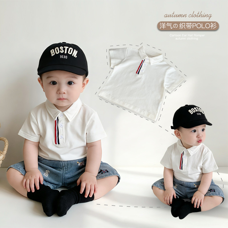 Ins versão coreana bebê crianças camisa POLO de manga curta menino bebê lapela All-Match camiseta respirável topo verão 