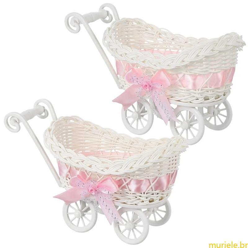 Mur 2 Pçs Bonito Carrinho Forma Lanches Cesta Artificial Rattan Carrinhos Bebê Bandeja Decorativa Para Doces E Gulose