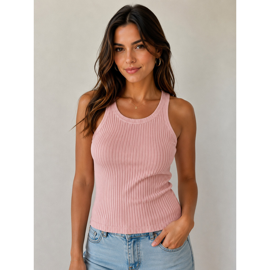 Regata Feminina Modal Canelada Alça Fina Básica Ajustada Confortável Blusinha Casual Versátil