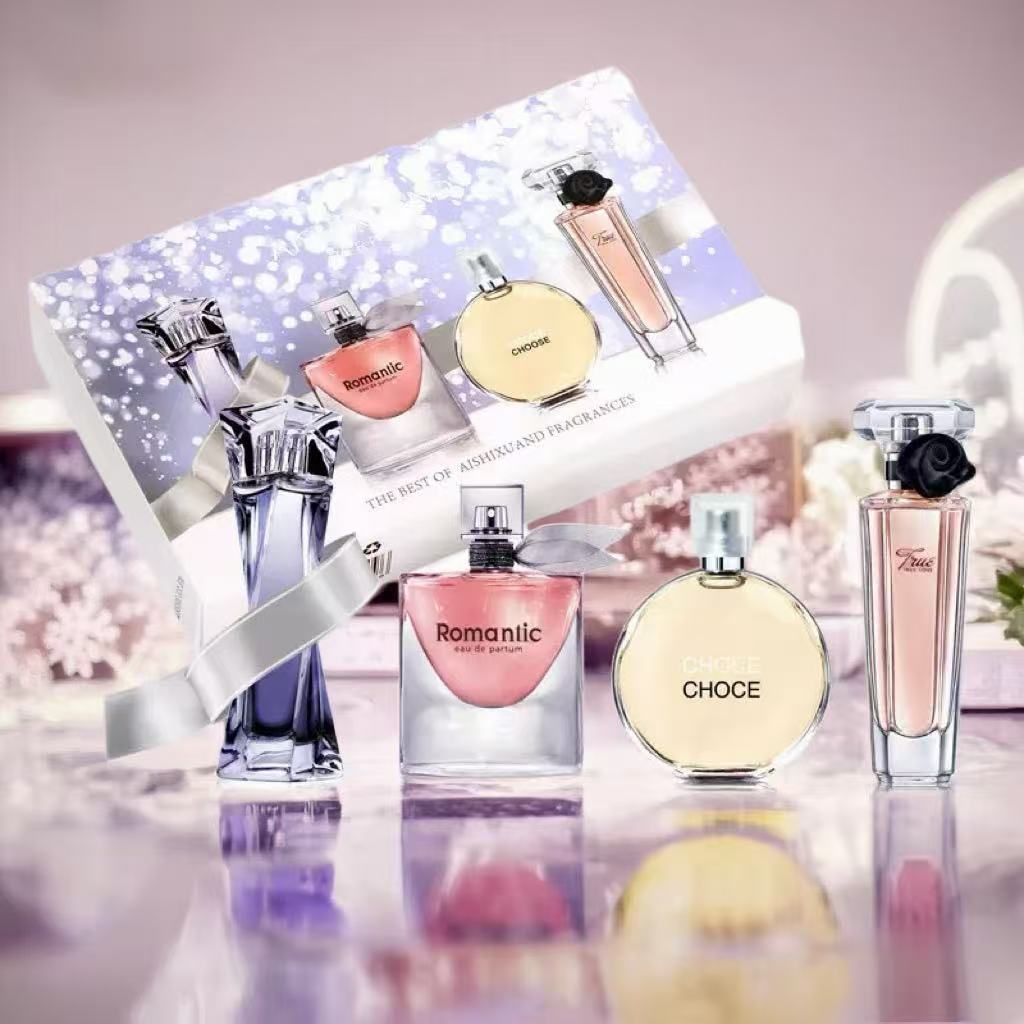 Caixa de presente de perfume luz fresca fragrância perfume senhoras terno caixa de presente de quatro peças masculino de