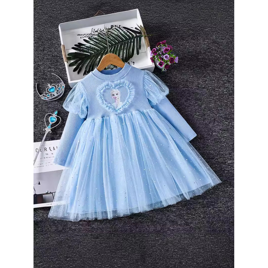 Novo produto pronto estoque meninas elsa vestido de princesa 2026 primavera outono congelado elsa elsa algodão vestido i