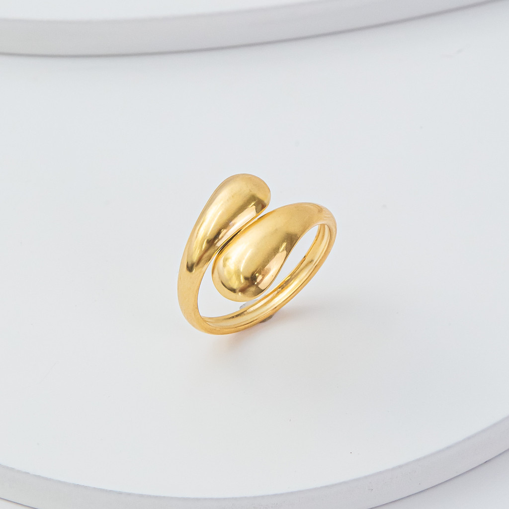 Anel Dourado Regulável Gotinha Delicada Aço Inoxidável Feminino Minimalista Joia Elegante Moda