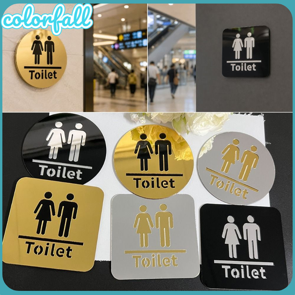 Sinal De Banheiro COLORFALLC , Placa De Sinalização Autoadesiva Acrílica Para , Guia De Vaso Sanitário Quadrado Redondo
