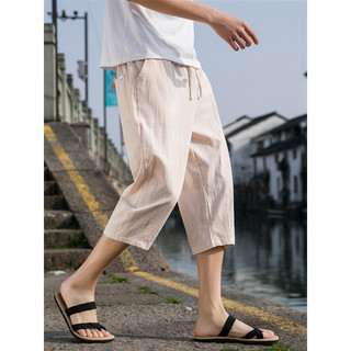 Calças cortadas masculinas verão fino algodão linho calças casuais soltas Retro Shorts na moda estilo chinês calças cort