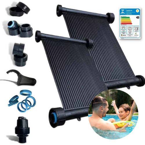 Aquecedor Solar Piscina 1.500L – 2 Placas Coletoras TS Solar 2m + Válvula + Kit Instalação