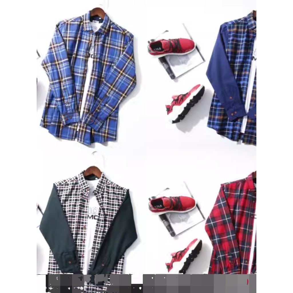 Brick Cabinet Goods Masculino Juventude Casual Xadrez Escovado Camisa de Manga Comprida Camisa Primavera Outono Novo Est