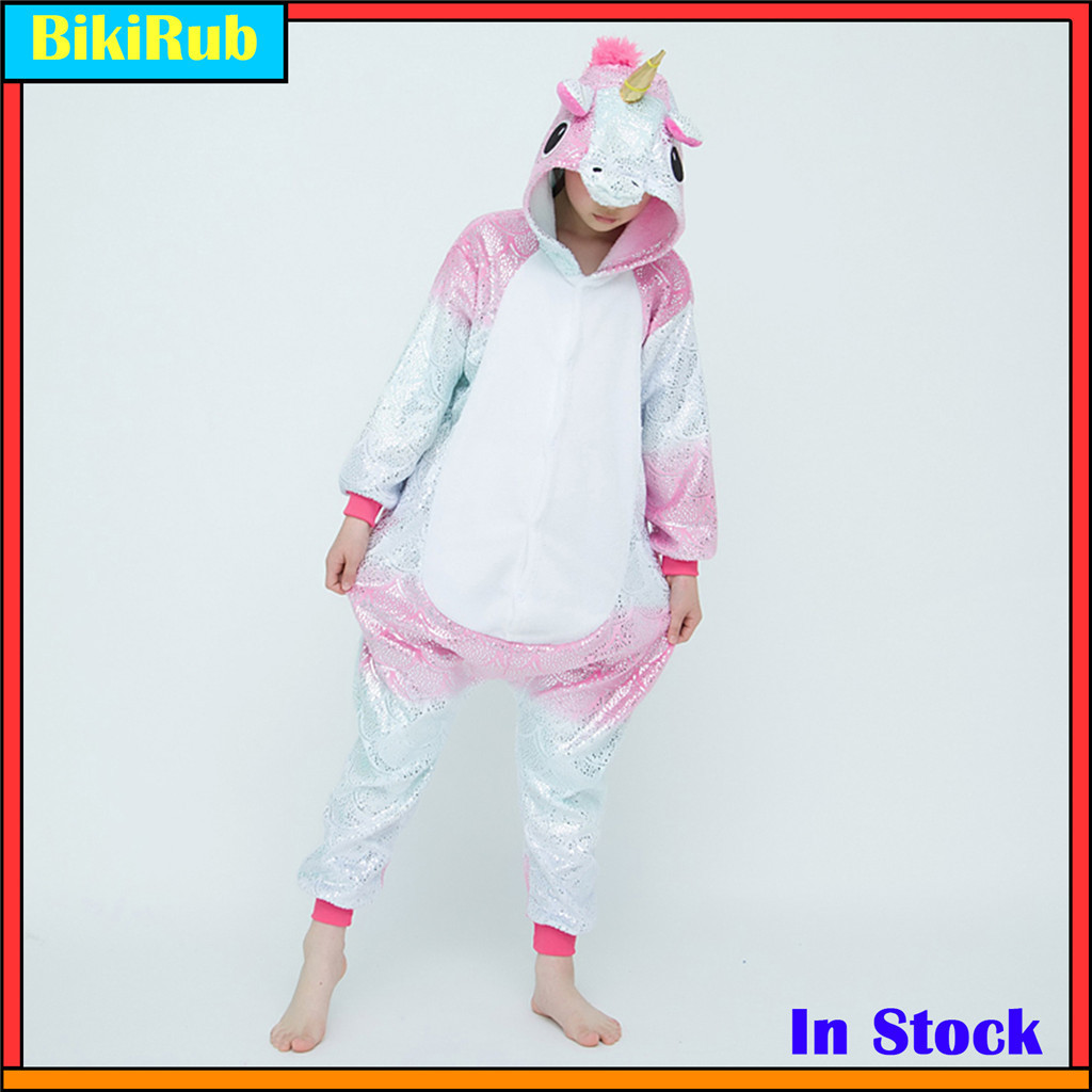 Natal Kigurumi Crianças Lantejoulas Unicórnio Macacão Pijamas , Brilhante Rosa Prata Gradiente Animal Cosplay Traje , Fl
