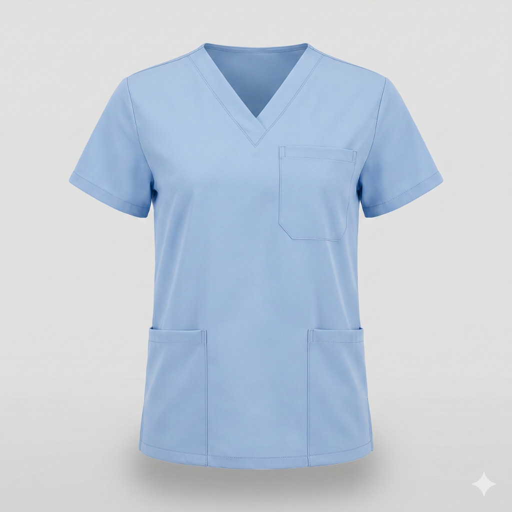 Camisa Scrub Feminino Azul Bebê Queima de Estoque Profissional Enfermagem Hospital Clínica Saúde Últimas Unidades Oferta