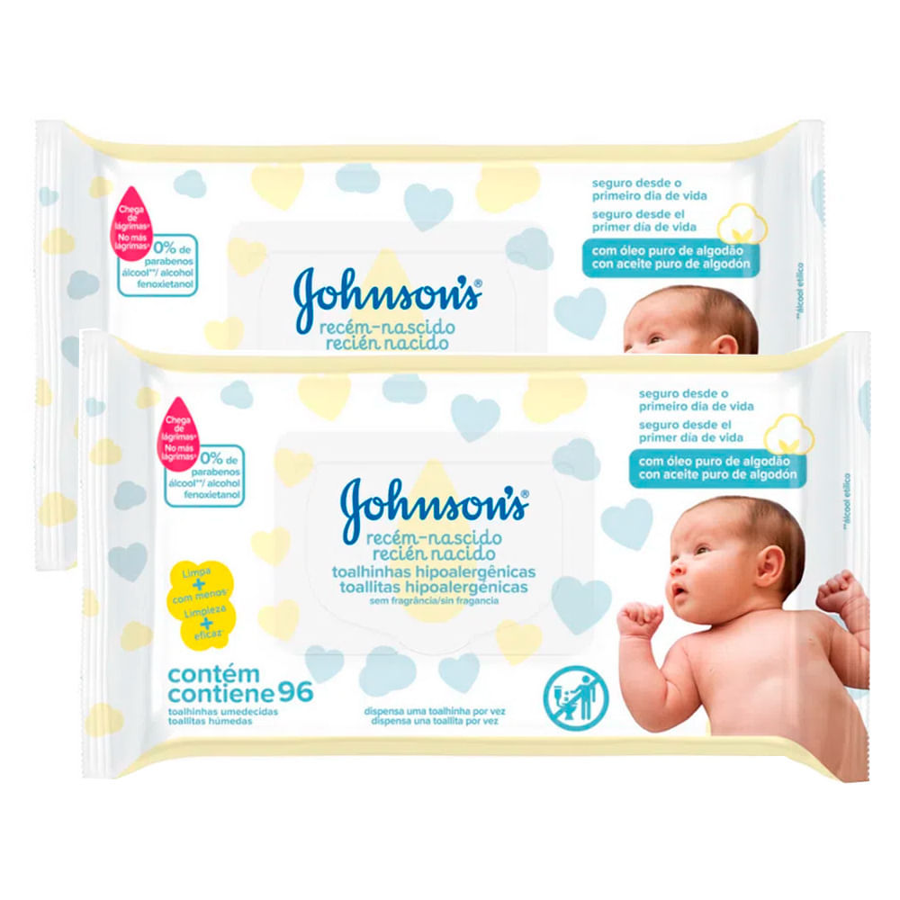 Kit 2 Toalhas Umedecidas Johnsons Baby Recém Nascido 96 Unidades