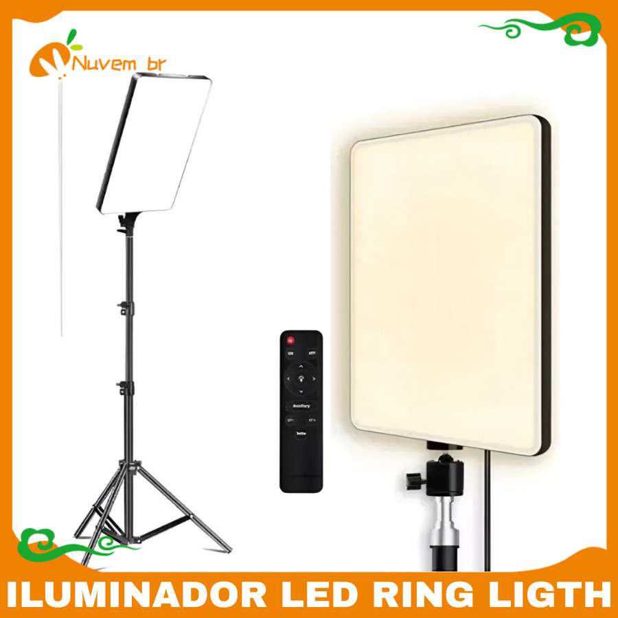 Iluminador Led Ring Light 24 Polegadas Com Controle E Tripé Kit Completo Profissional Para Vídeo Foto Lives Bivolt-NUVEM