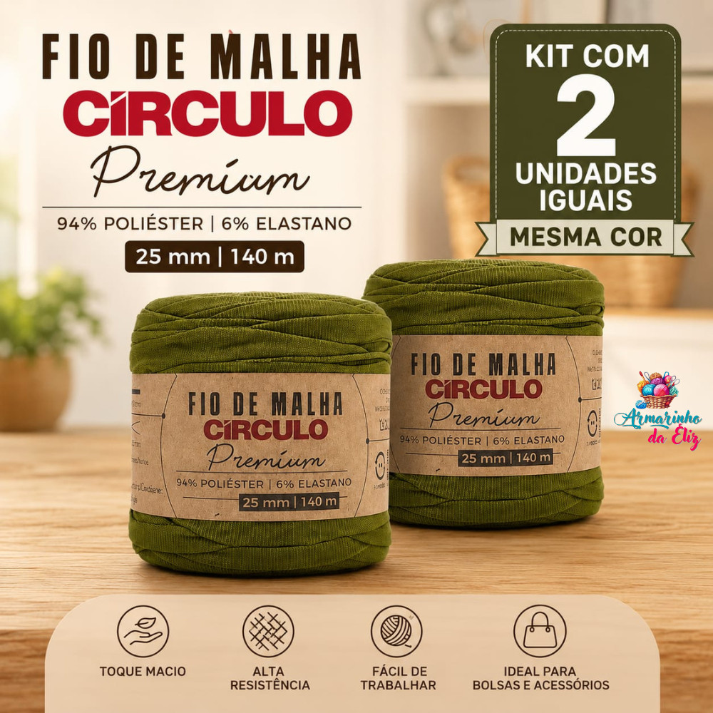 Fio de Malha Premium Círculo 25mm 270g–Kit Com 2 Cores Iguais