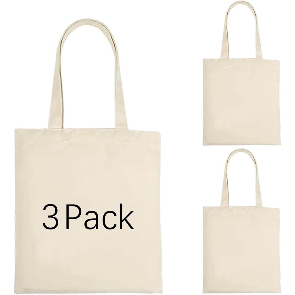 ORJ 3 Pcs Blank Canvas Tote Bags Bulk 15x13 Inches Sublimation Tote Bags, Medium Reusable Grocery Shopping Bags