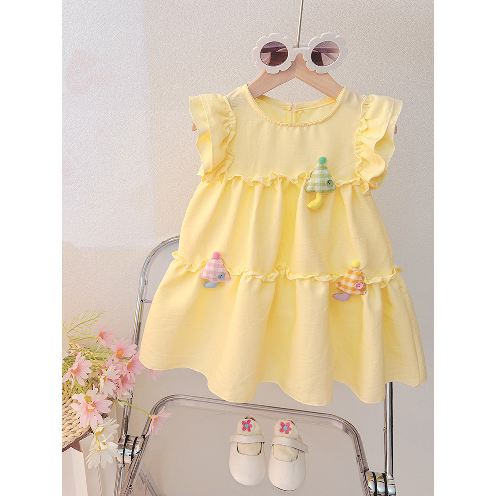 Feminino vestido de bebê verão beira-mar moda saia infantil 2026 novo estilo verão bebê menina sem mangas colete saia