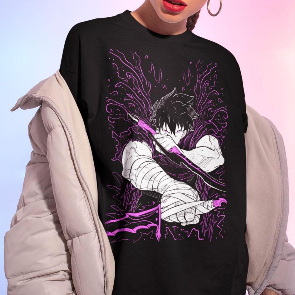 Camiseta Masculina Feminina Estampa Solo Leveling Purple Energy Sung Jin-Woo Anime T-shirt Unissex Streetwear Envio Imed
