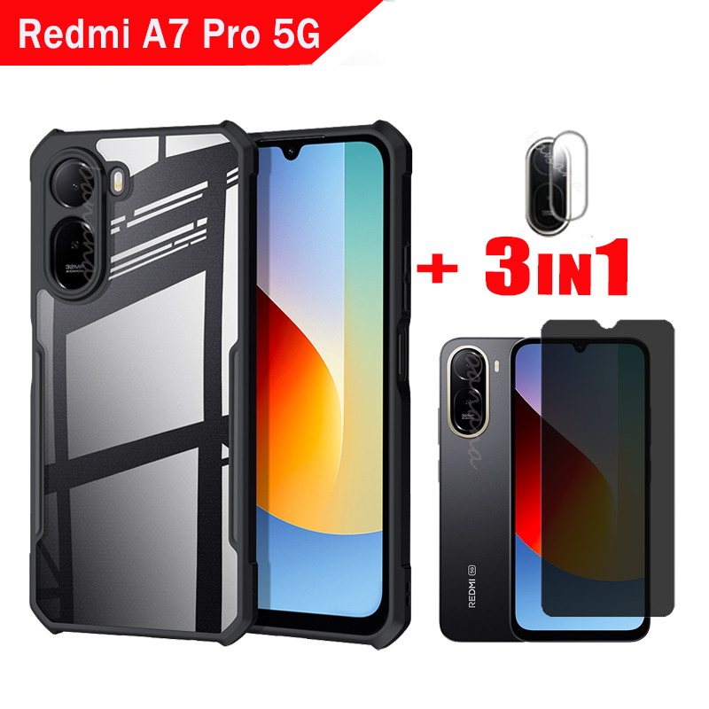 3 Em 1 Redmi A7 Pro 5G Acrílico À Prova De Choque Caso De Telefone Com Protetor De Tela De Vidro Temperado Lente De Câme