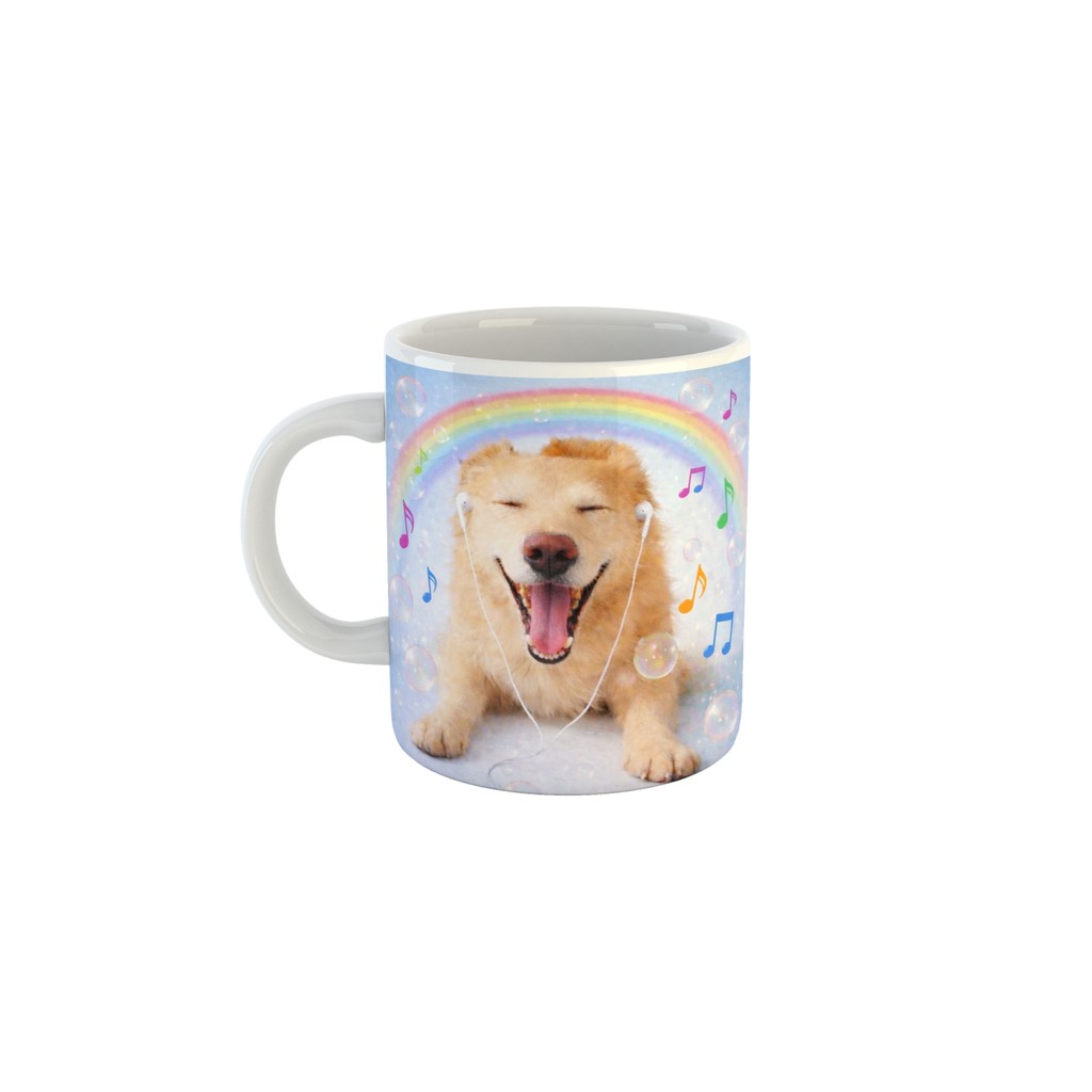 Caneca Meme Fofura Doguinho ouvindo Música