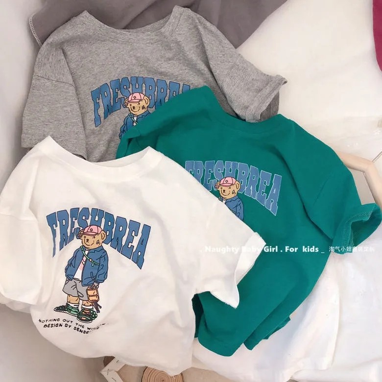 Estilo de verão meninos camiseta de manga curta 2024 novo estilo puro algodão crianças menino topo versão coreana camisa