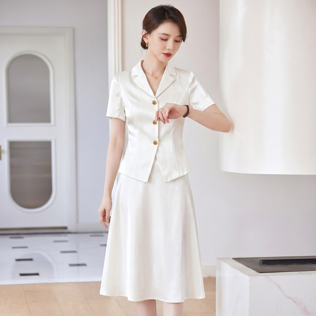 Branco de manga curta vestido profissional moda feminina Commuter vestido temperamento deusa fã gerente terno Formal rou