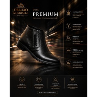 Bota Masculina Casual Elegante Cano Curto com Zíper Lateral Solado Antiderrapante Conforto Premium