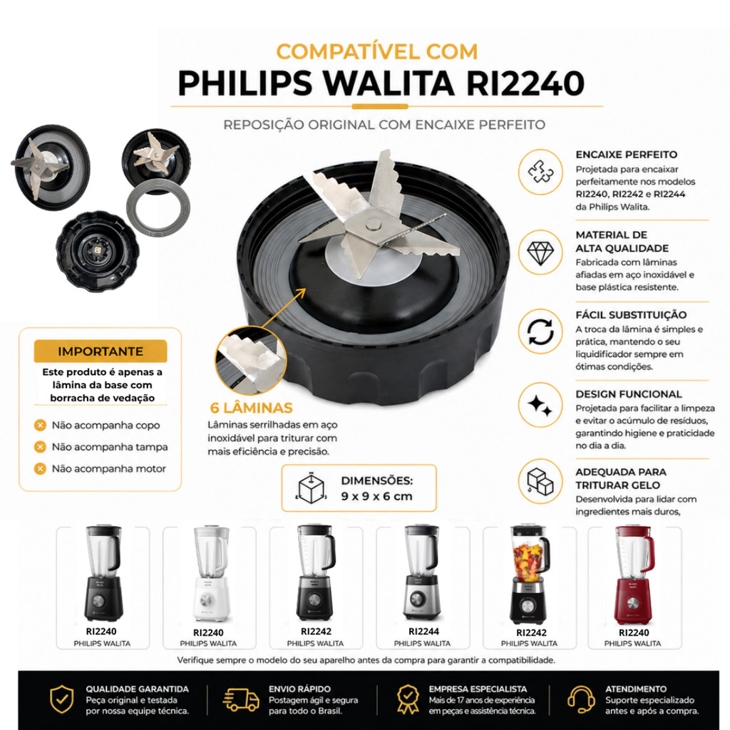 Faca Liquidificador Philips Walita RI2240 Original 6 Lâminas