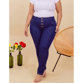 Calça Plus Size Jeans Feminina Cintura Alta Tecido Leve levanta Bumbum Plus Size Com Lycra Elastano